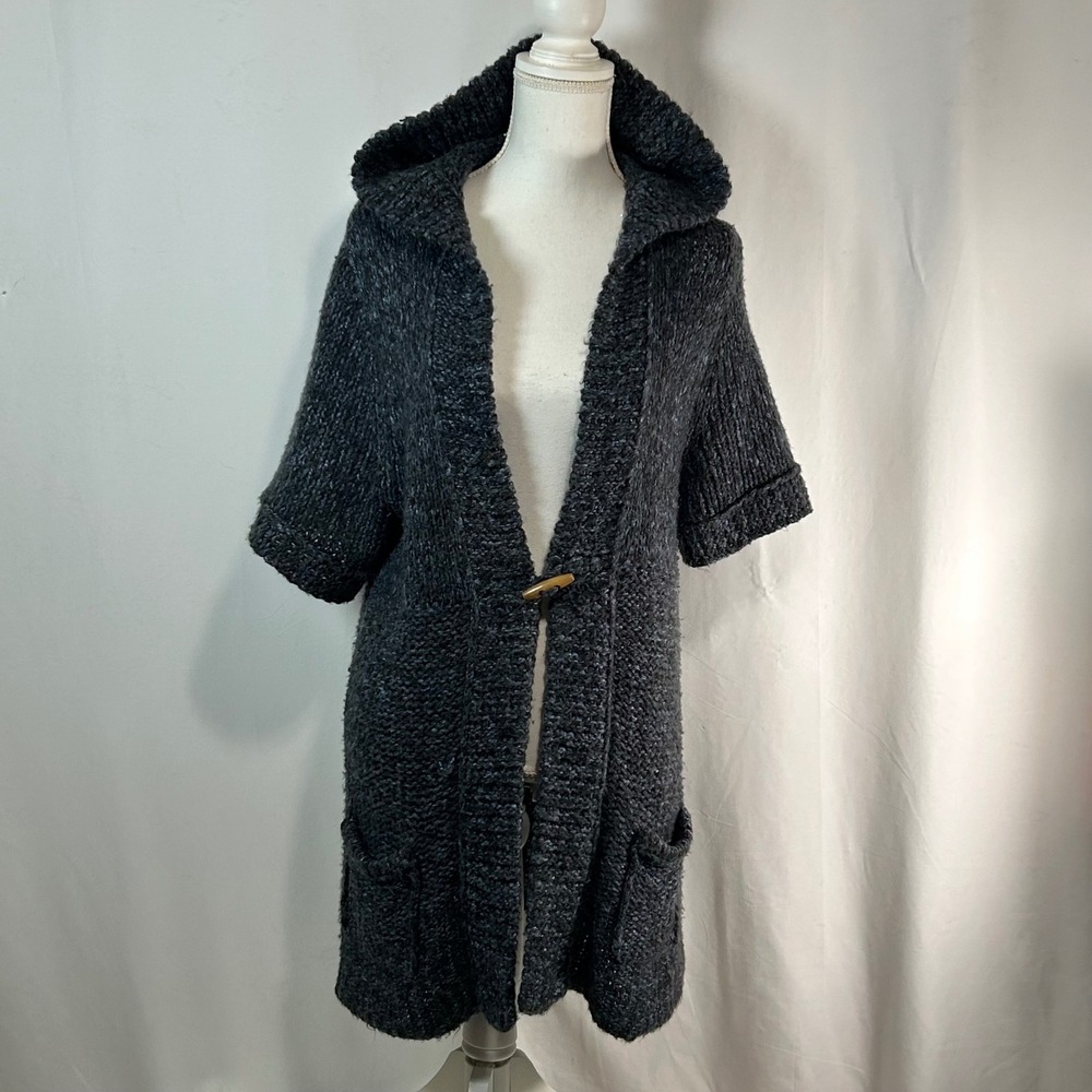 Needle & Thread Avenue Women's Charcoal Grey Hooded Short Sleeve Cardigan 14/16‎